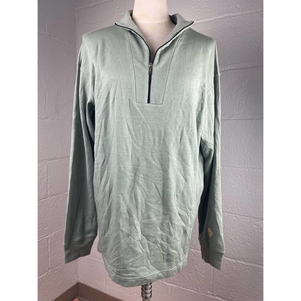 Large green, smart wool long sleeve polo